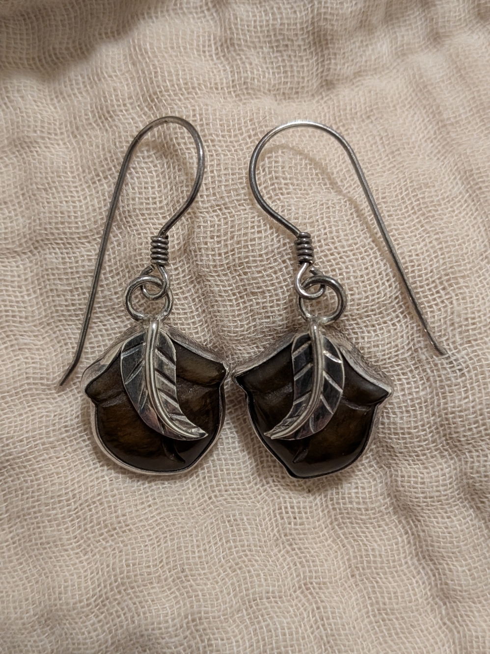 Sajen Silver and Brown Jade Acorn Leaf Earrings